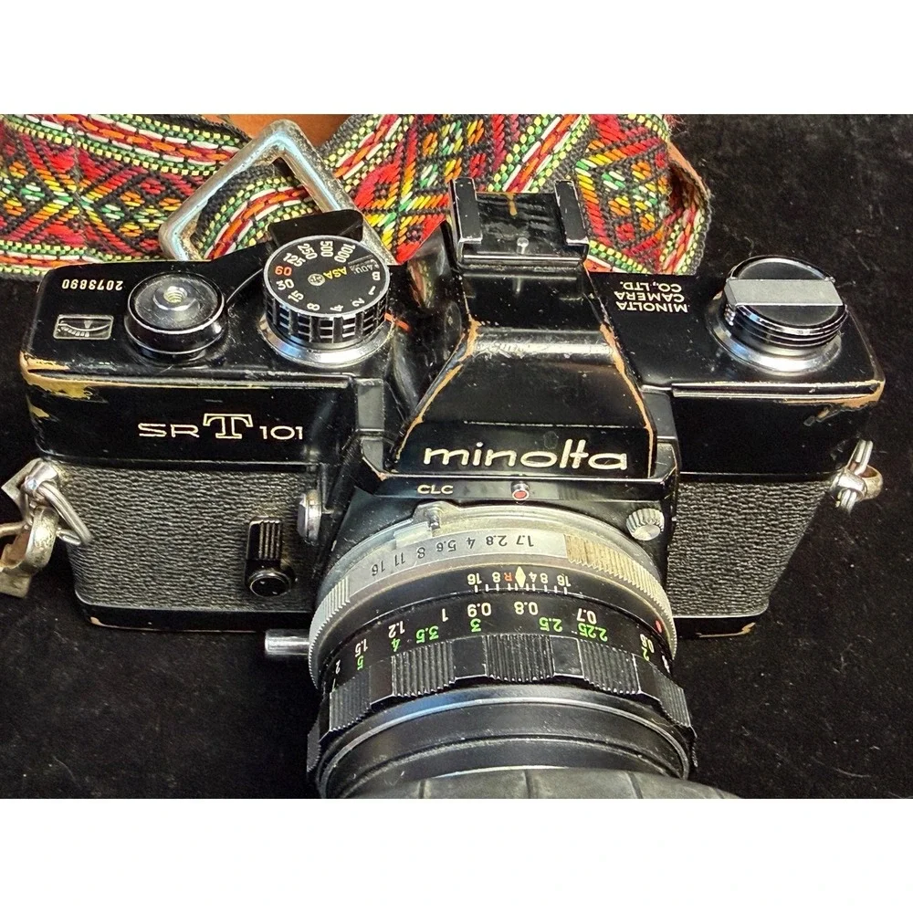 Minolta SRT 101 35mm Film Camera: with 55mm, 28mm, 200mm Lenses, Cases and Strap